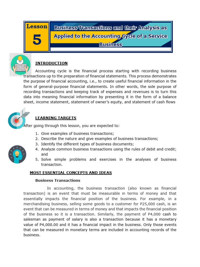 Lesson5 Business-Transactions | Download Free PDF | Debits And Credits ...