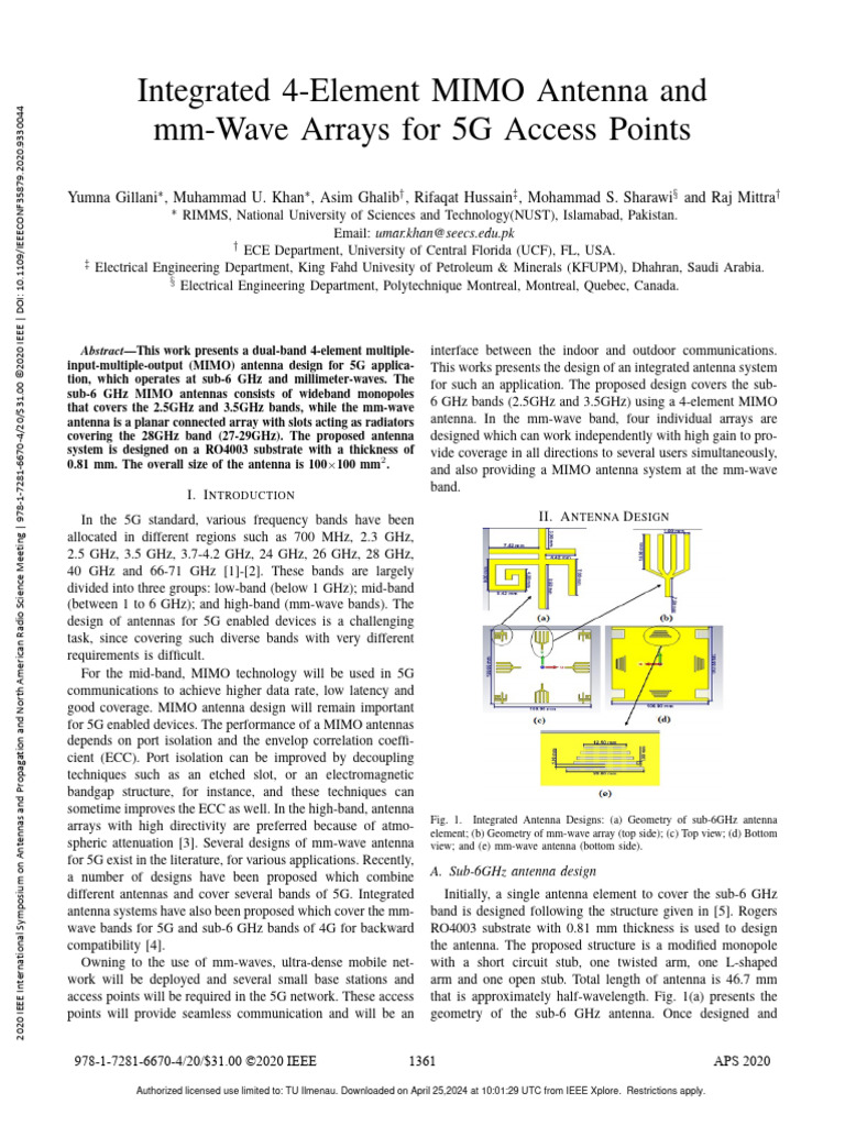 4-Element MIMO Antenna for 5G | PDF | Antenna (Radio) | Extremely High ...