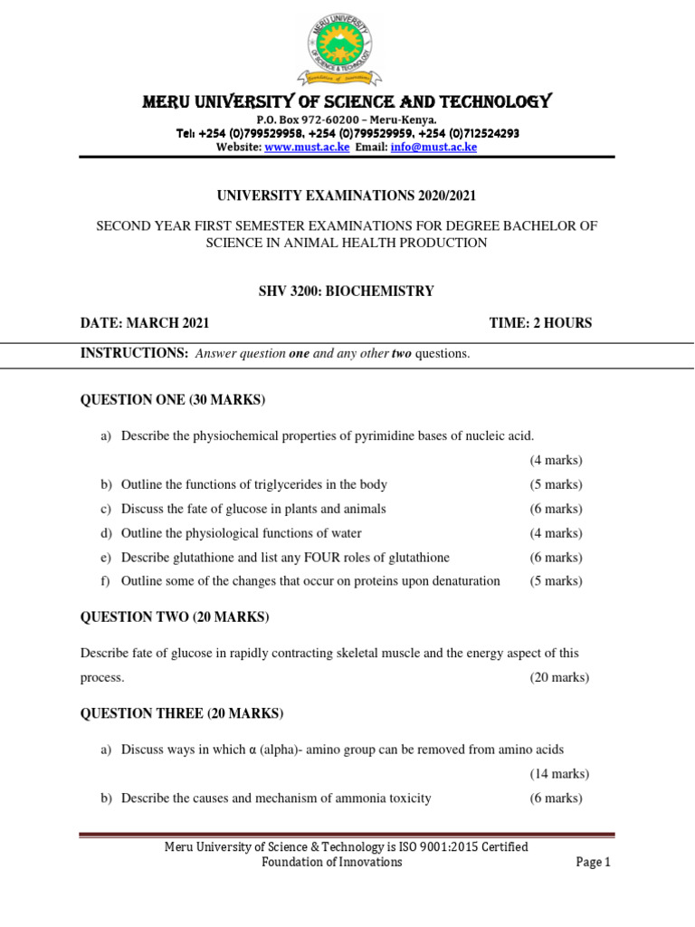 Meru University Biochemistry Exam 2021 | PDF