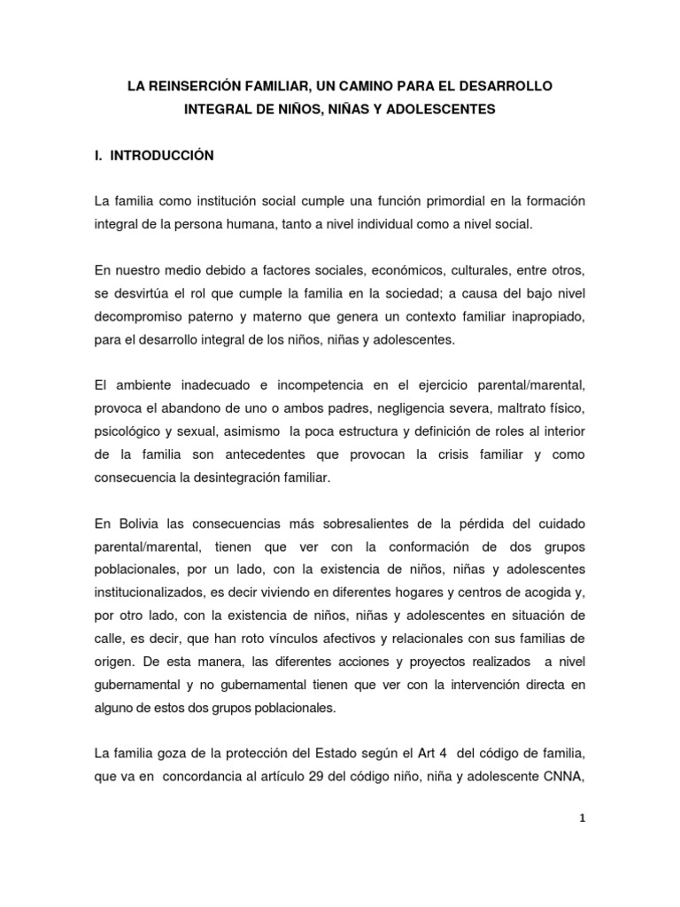 Proceso de Reinserción Familiar en Niños | PDF | Teoría de apego | Familia