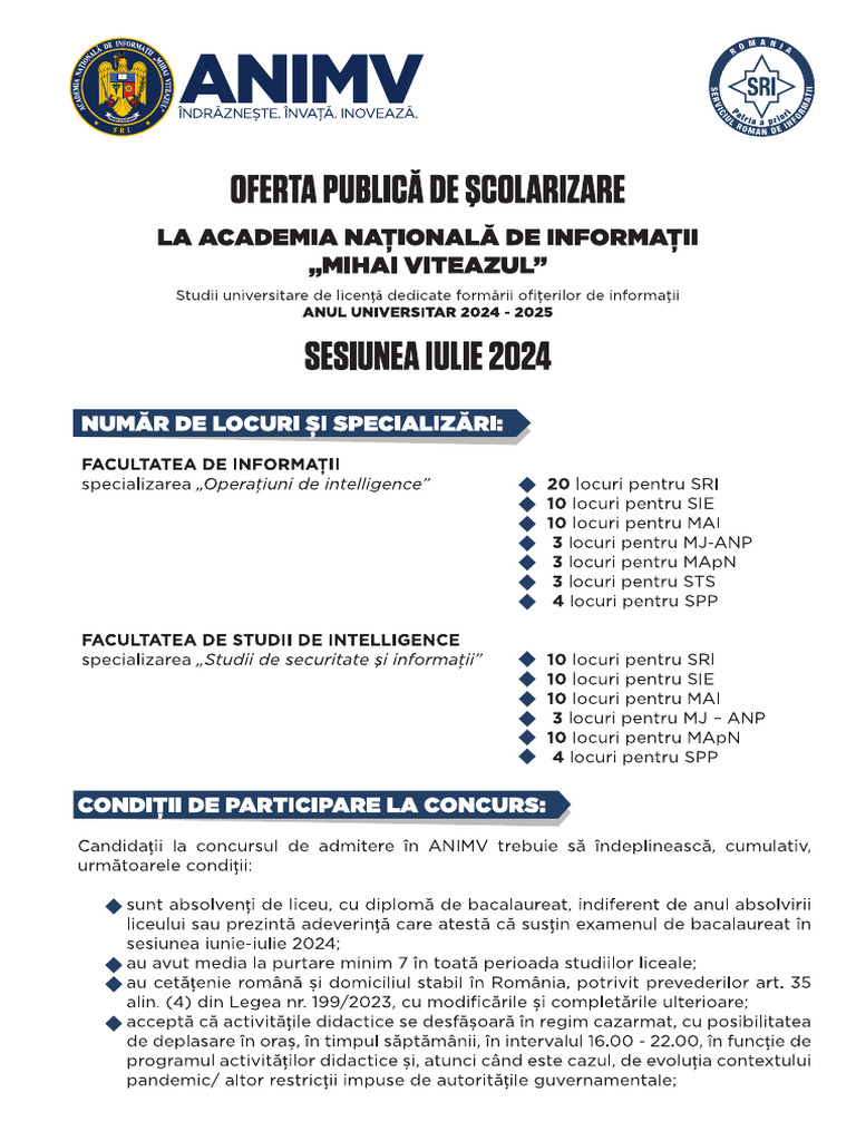 Oferta Licenta ANIMV 2024 PDF | PDF