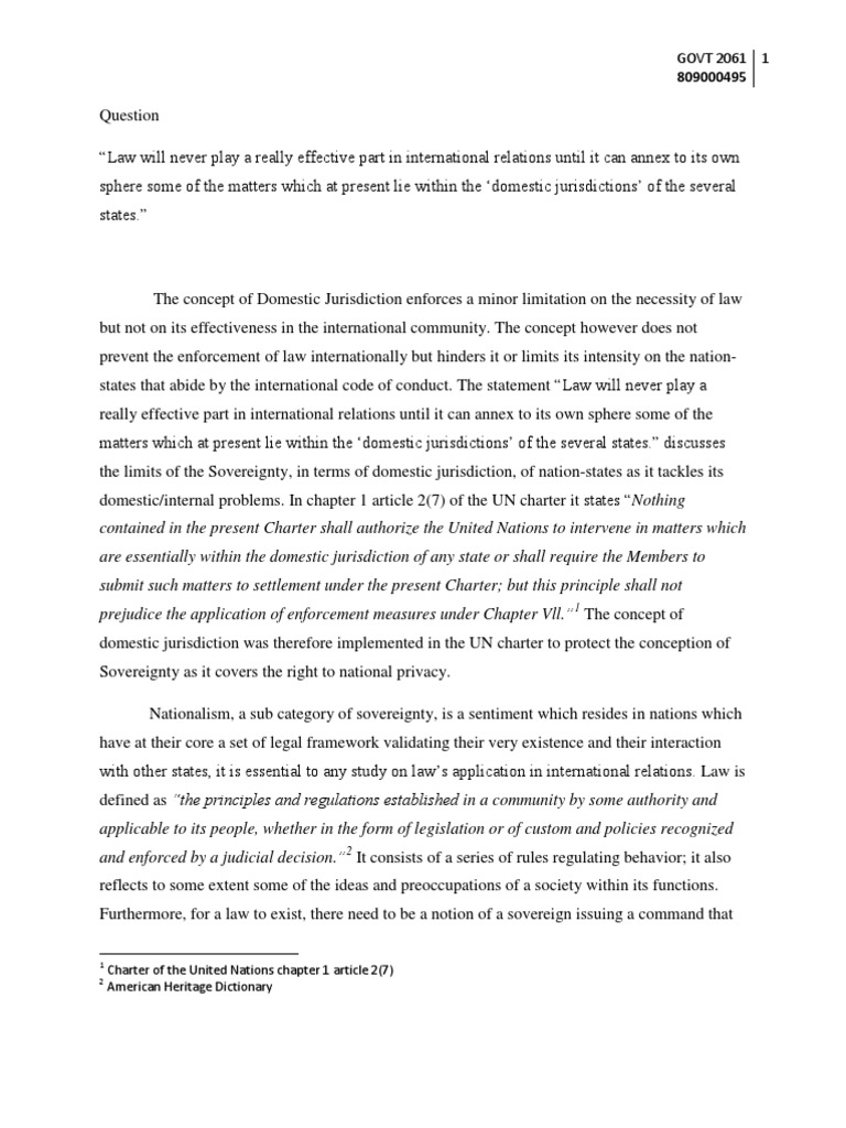 GOVT 2061 1: Charter of The United Nations Chapter 1 Article 2 (7 ...