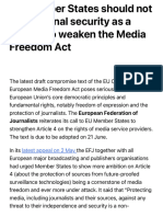 EU Member States should not use national security as a pretext to weaken the Media Freedom Act – Eur