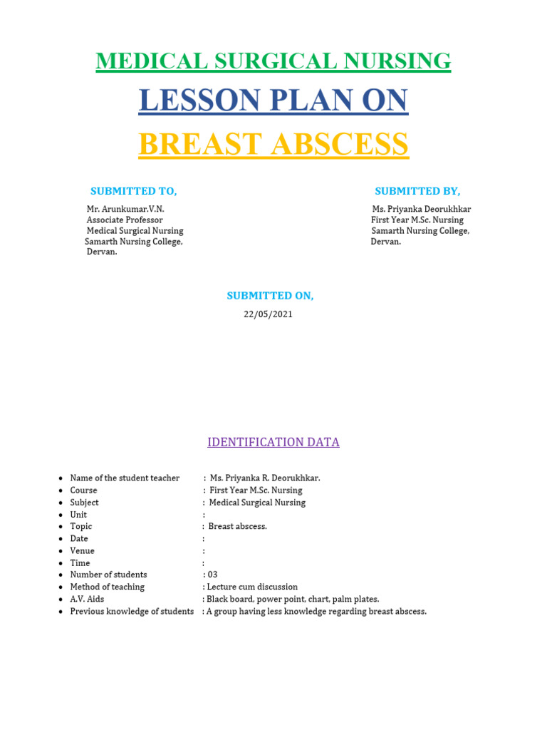 Msn lesson plan breast abscess pdf breast cancer medical