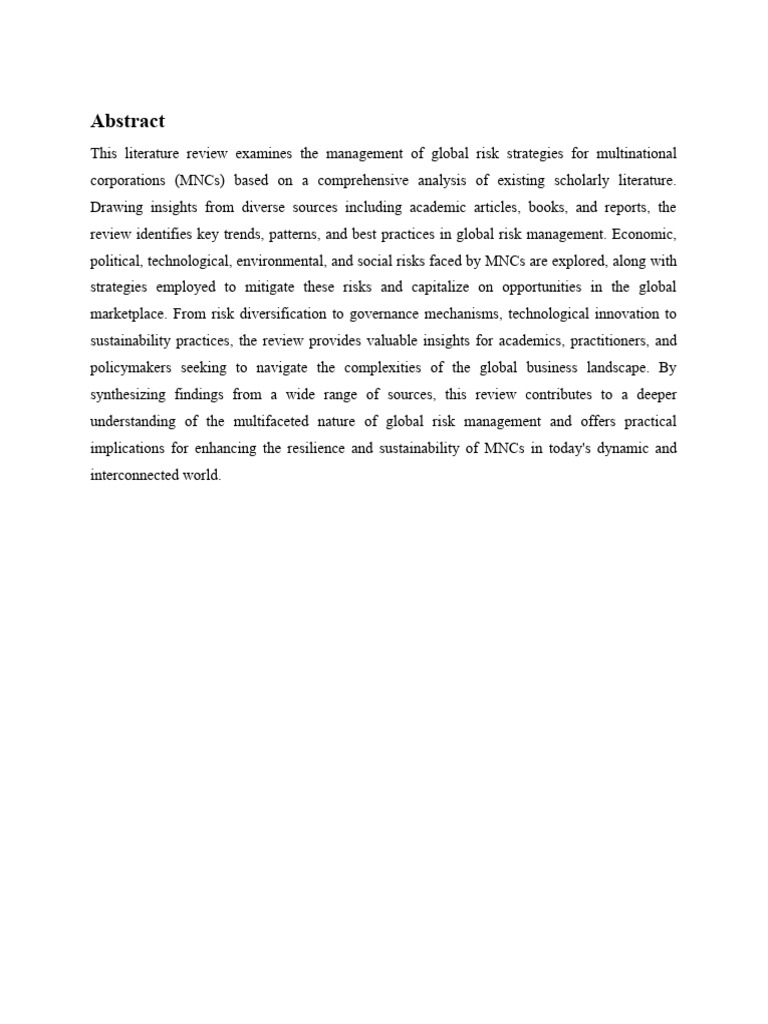 Managing Global Risk Strategies For Multinational Corporations | PDF ...