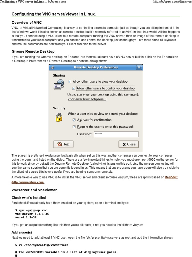 Configuring VNC Server on Linux | PDF | Remote Desktop Services ...