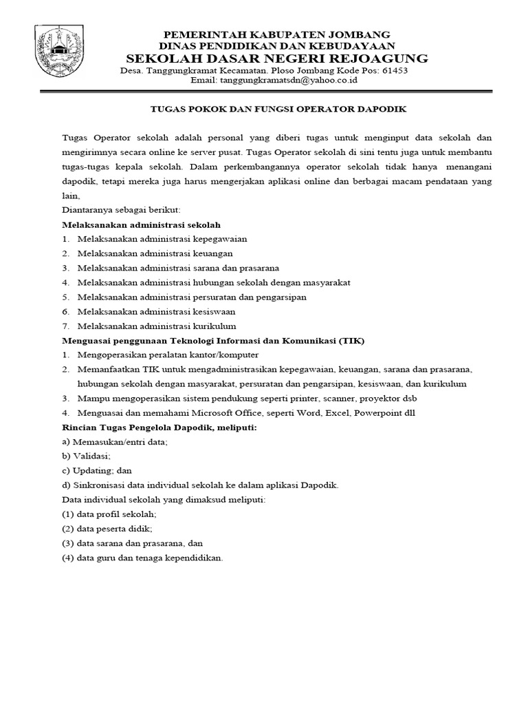 29.2b Tupoksi Operator Sekolah | PDF