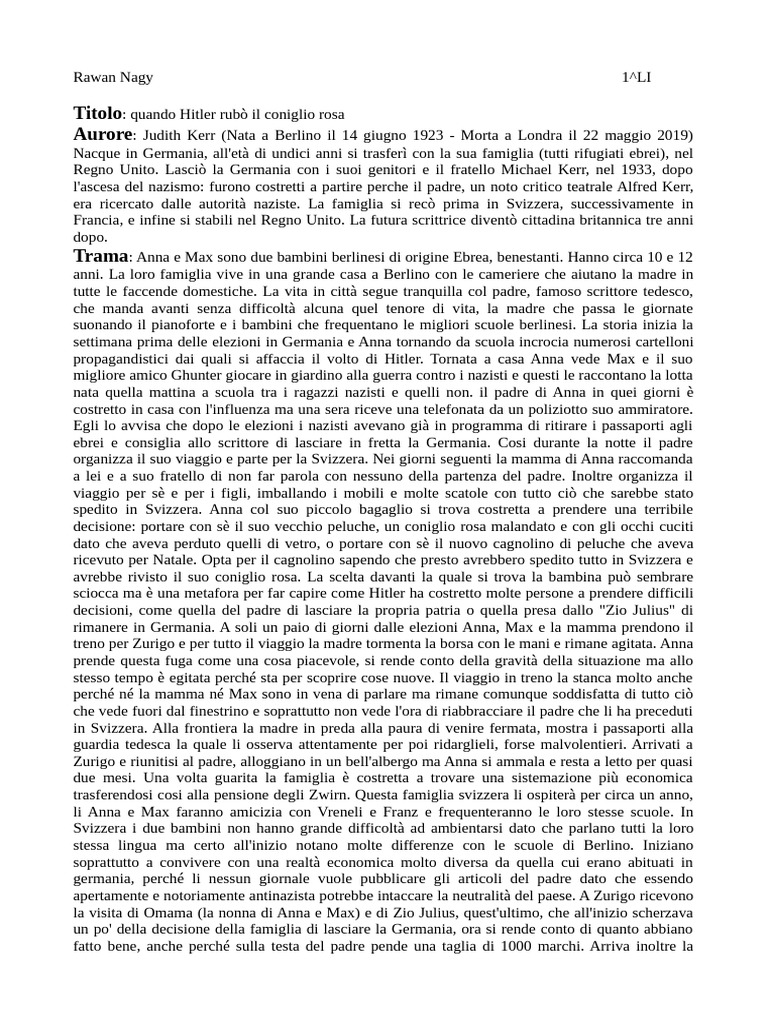 Quando Hitler Rubò Il Coniglio Rosa | PDF