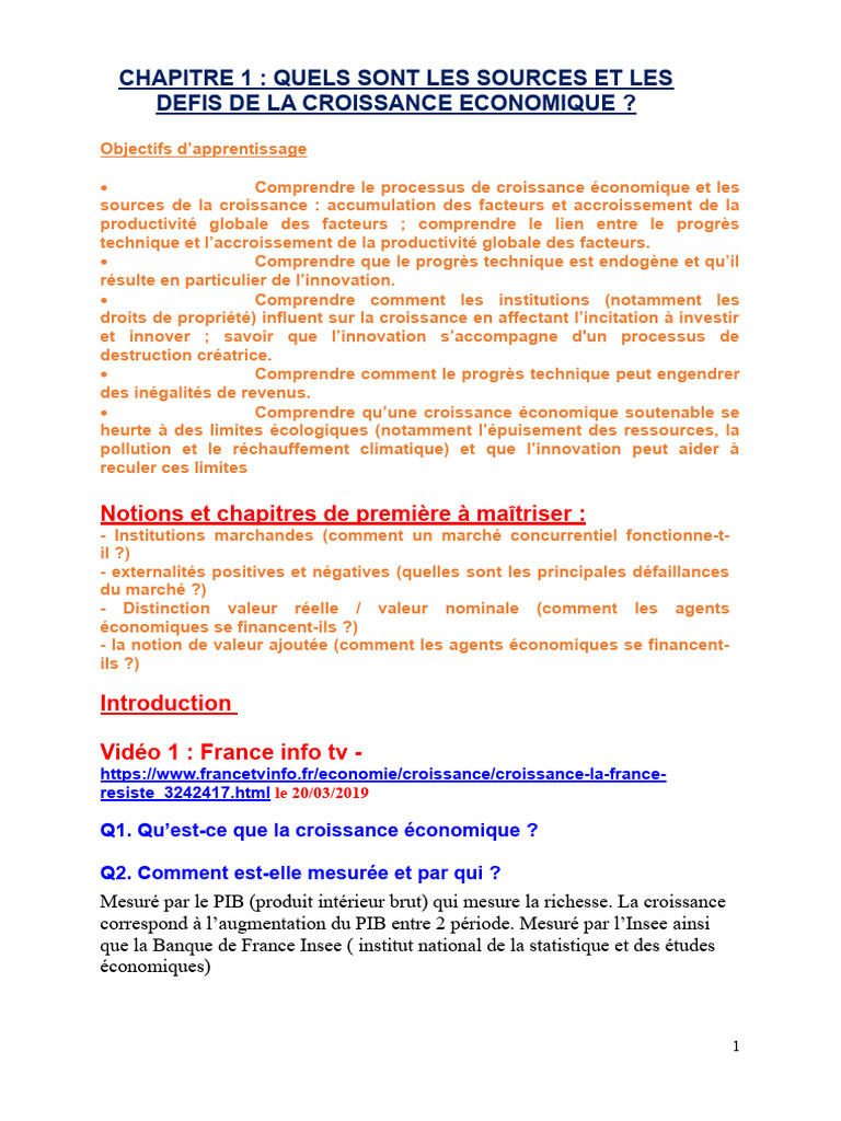Sources et défis de la croissance éco | PDF | Croissance économique ...
