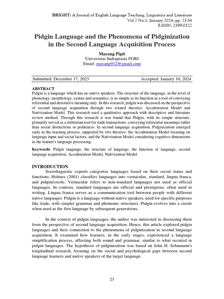 Pidgin Pdf Second Language Acquisition Second Language