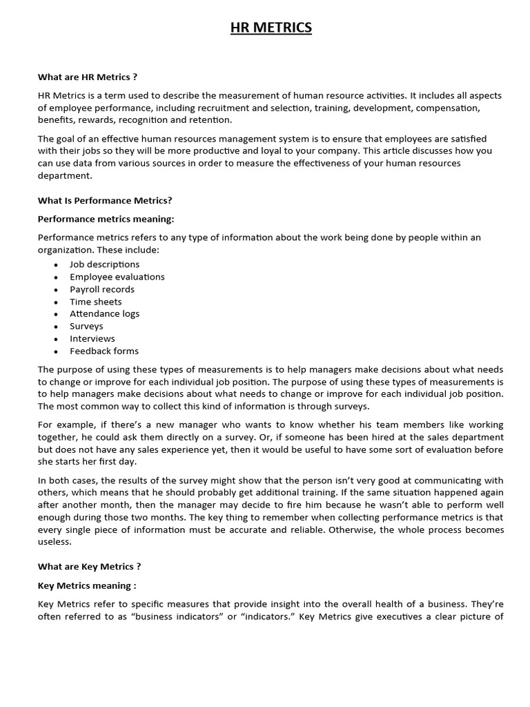 Key HR Metrics for Employee Productivity | PDF | Employment | Human ...
