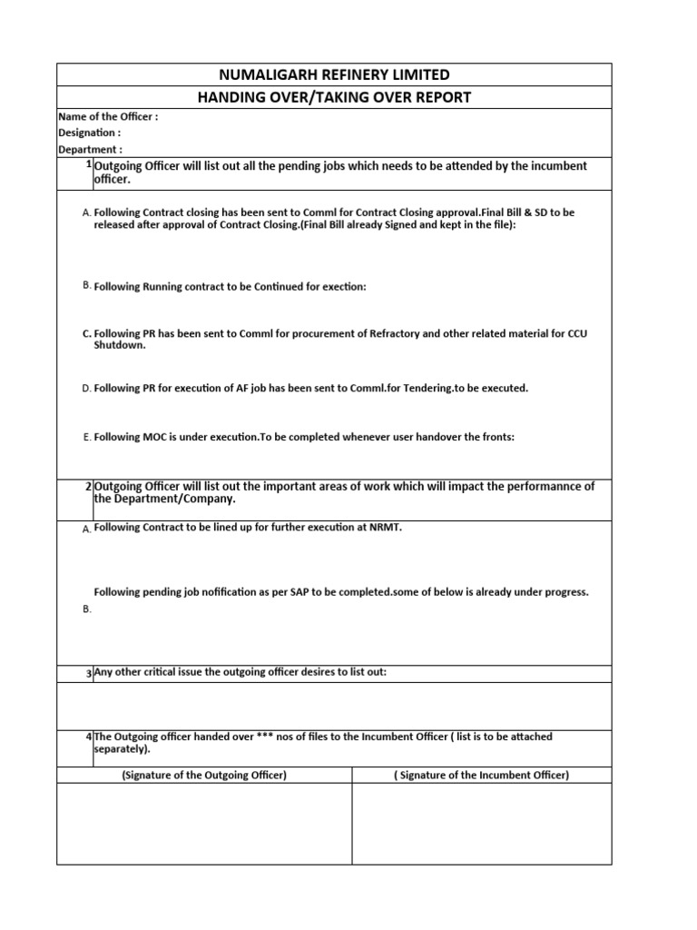Handover File | PDF