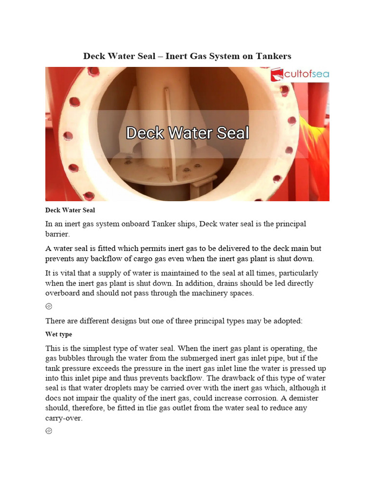 Deck Water Seal Inert Gas System On Tankers Download Free PDF Oil