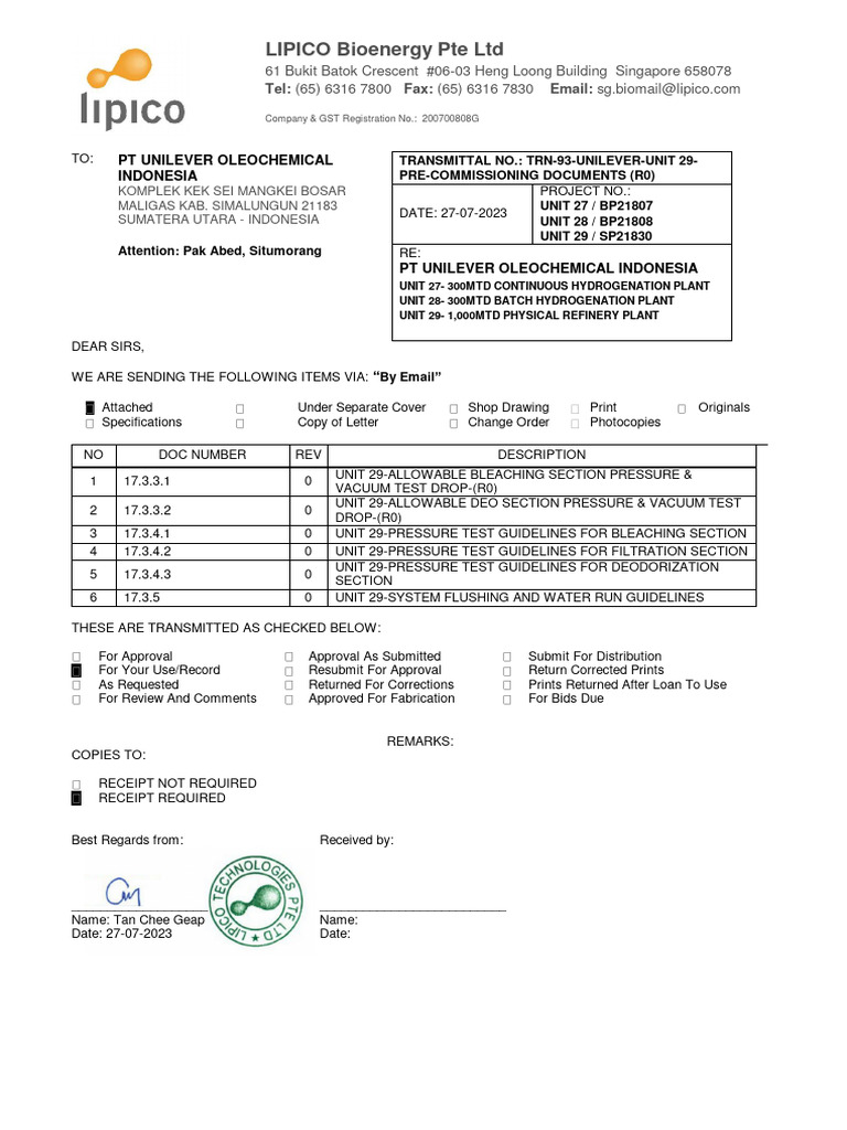 Pre-Commissioning Documents (r0) | PDF