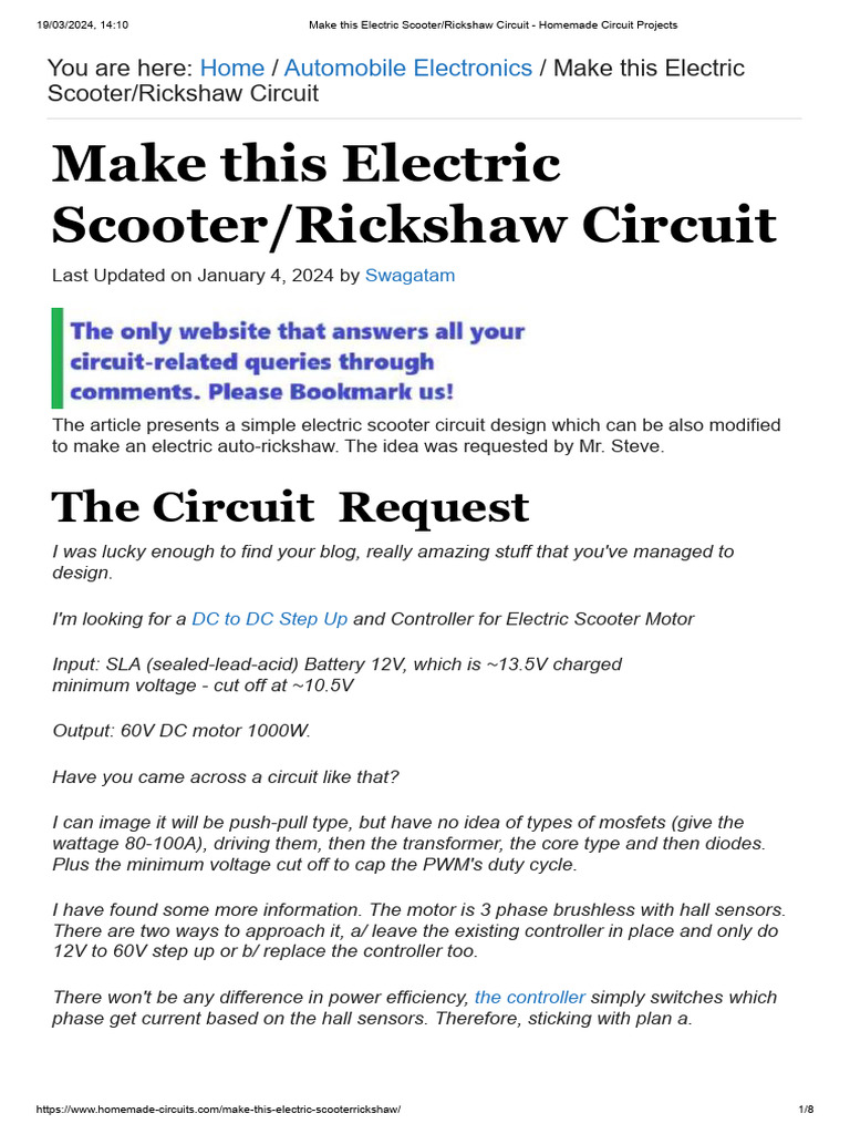 Build Your Own Electric Scooter Circuit | PDF | Electric Motor ...