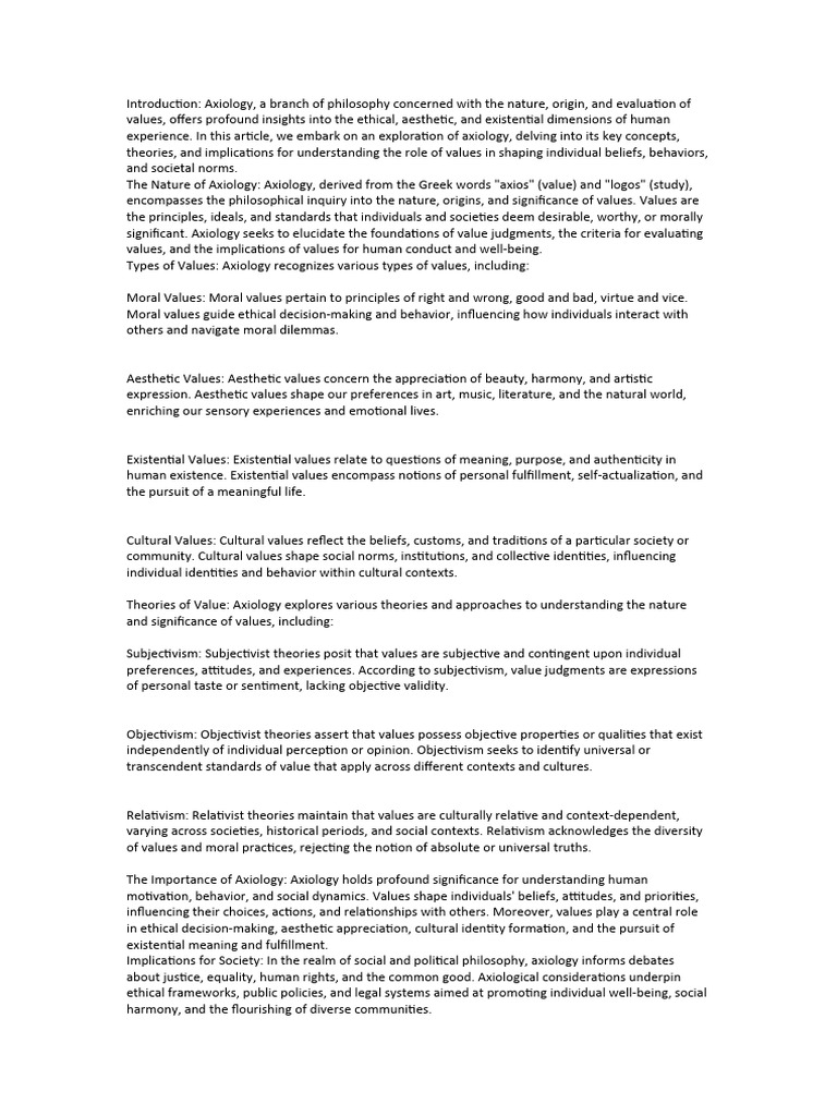 Understanding Axiology: The Study of Values | PDF | Morality | Aesthetics