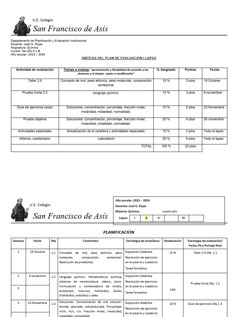 Plan de Evaluación Química 4to Año 2023-2024 | PDF | Laboratorios ...