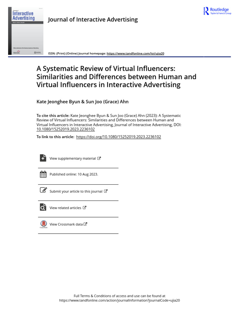  a journal systematic review of virtual influencers similarities and