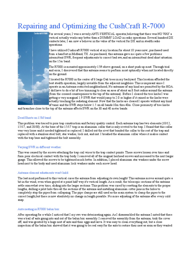 Optimizing Performance and Reliability of a Cushcraft R-7000 Vertical ...