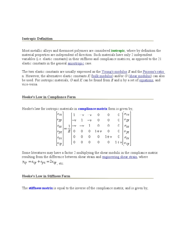 Isotropic Definition Stress (Mechanics) Young's Modulus
