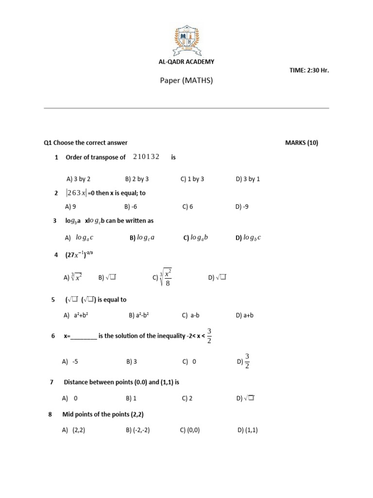 Maths Test Full Book | PDF