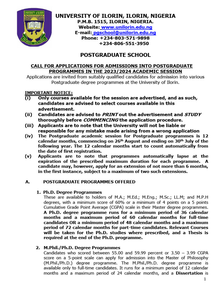 Pg Advert 2023 2024 Pdf Academic Degree Postgraduate Education