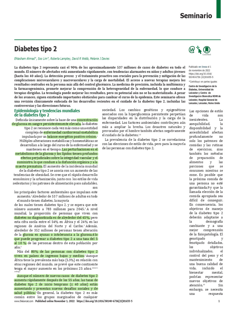 Diabetes tipo 2 LANCET 2022 ESPAÑOL PDF Diabetes Bioquímica