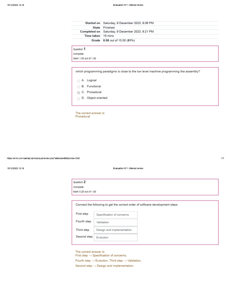 Evaluation N°1_ Attempt review | PDF | Programming Paradigms | Computer ...