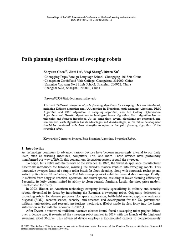 Path Planning Algorithms of Sweeping Robots | PDF | Theoretical ...