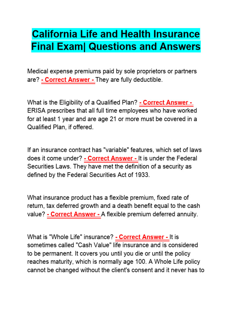 California Life and Health Insurance Final Exam PDF Cost Of Living California Life and Health Insurance Final Exam PDF Cost Of Living