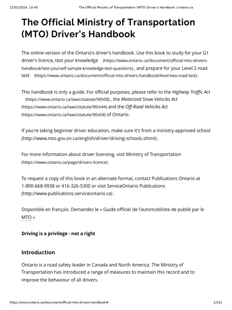 The Official Ministry of Transportation (MTO) Driver's