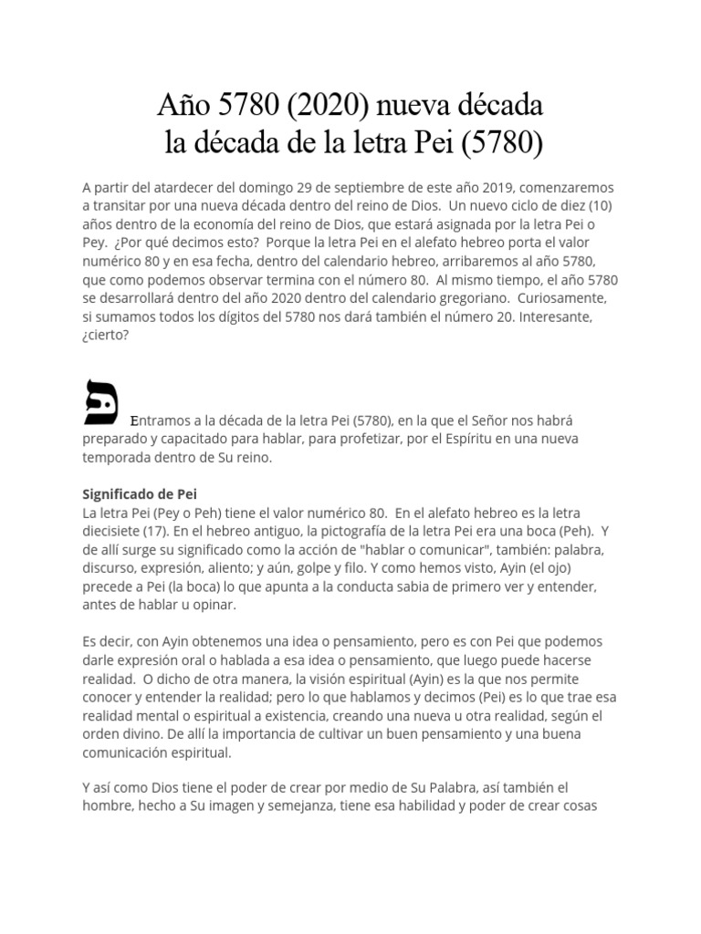 Significado del año 5780 y Pei | PDF | Dios | Testimonio