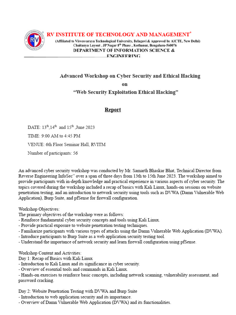 Cyber Security Workshop Report 1 | PDF | Security | Computer Security