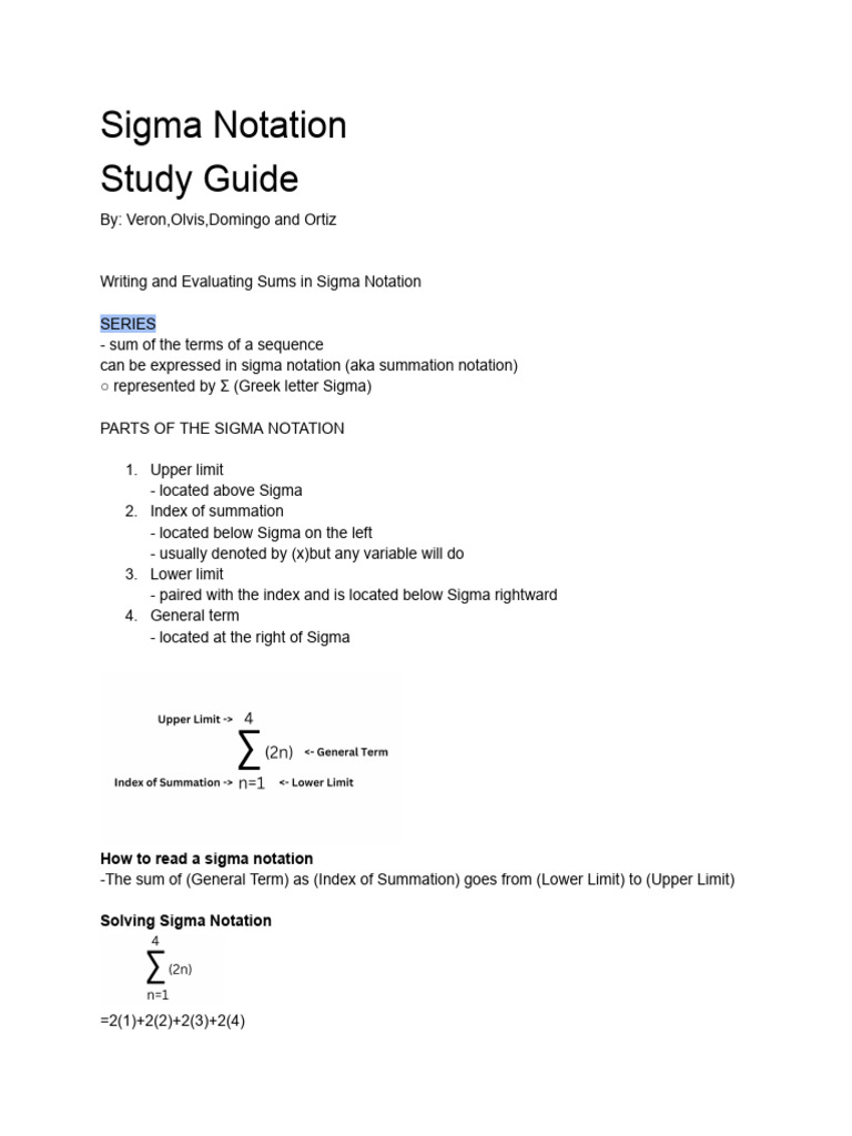 Understanding Sigma Notation Basics | PDF | Summation | Mathematical ...
