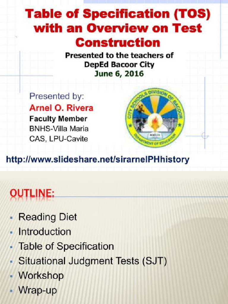 Table of Specification With An Overview On Test Construction | PDF