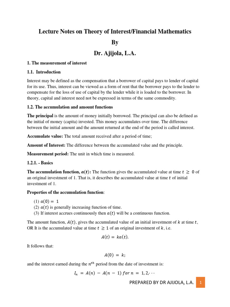 Financial Mathematics Lecture Notes | PDF | Interest | Discounting