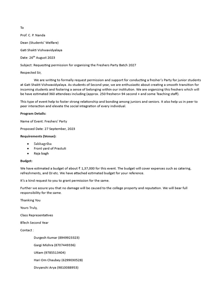 Fresher Party Proposal | PDF
