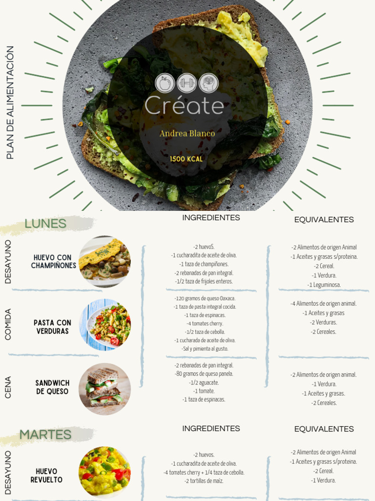 Plan de Alimentación 1500 Kcal | PDF | ensalada | Vegetales