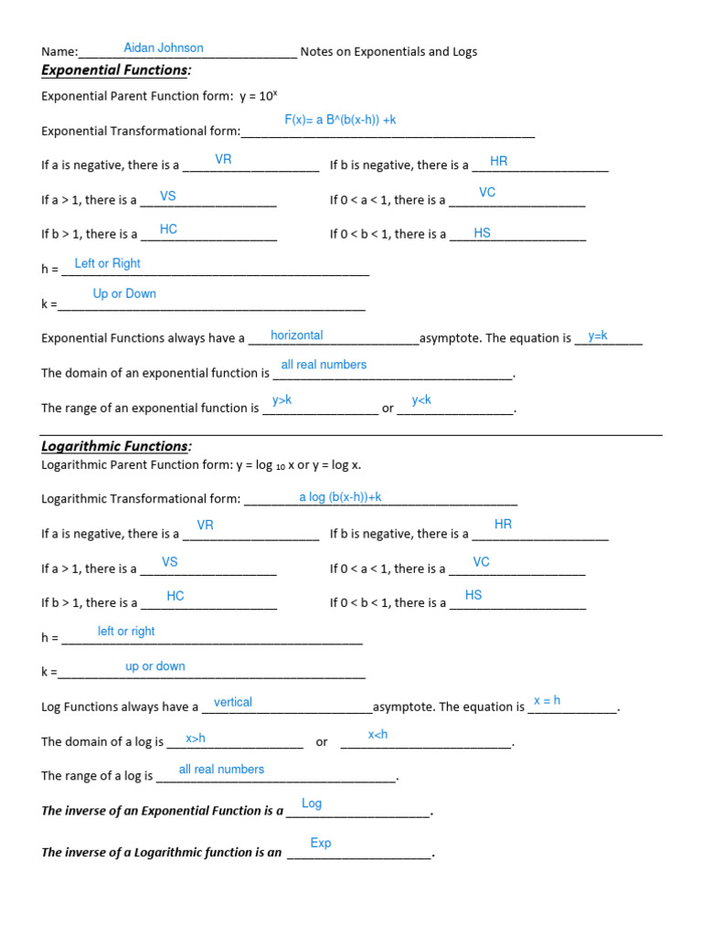 10 Notes | PDF | Logarithm | Exponential Function