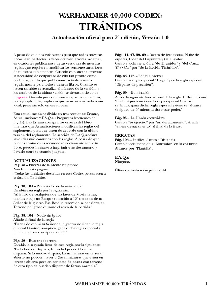 SPA 40K 7th Updated Tyranids Ver 1.0 | PDF