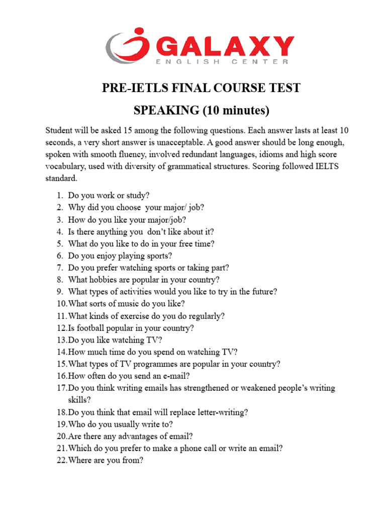IELTS Speaking Test Practice Questions | PDF | Learning | Linguistics