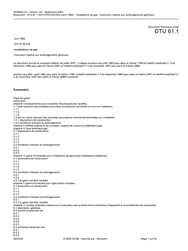 Norme DTU 61.1 : Installations de gaz | PDF | Ventilation (Architecture ...