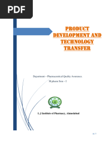 Product Development and Technology Transfer Rushvi Patel