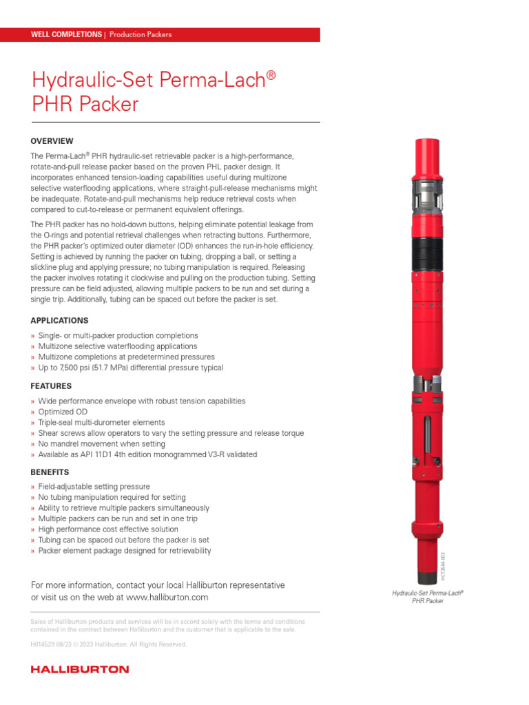 Hydraulic-Set Perma-Lach PHR Packer-H014529 - DS | PDF | Pipe (Fluid ...