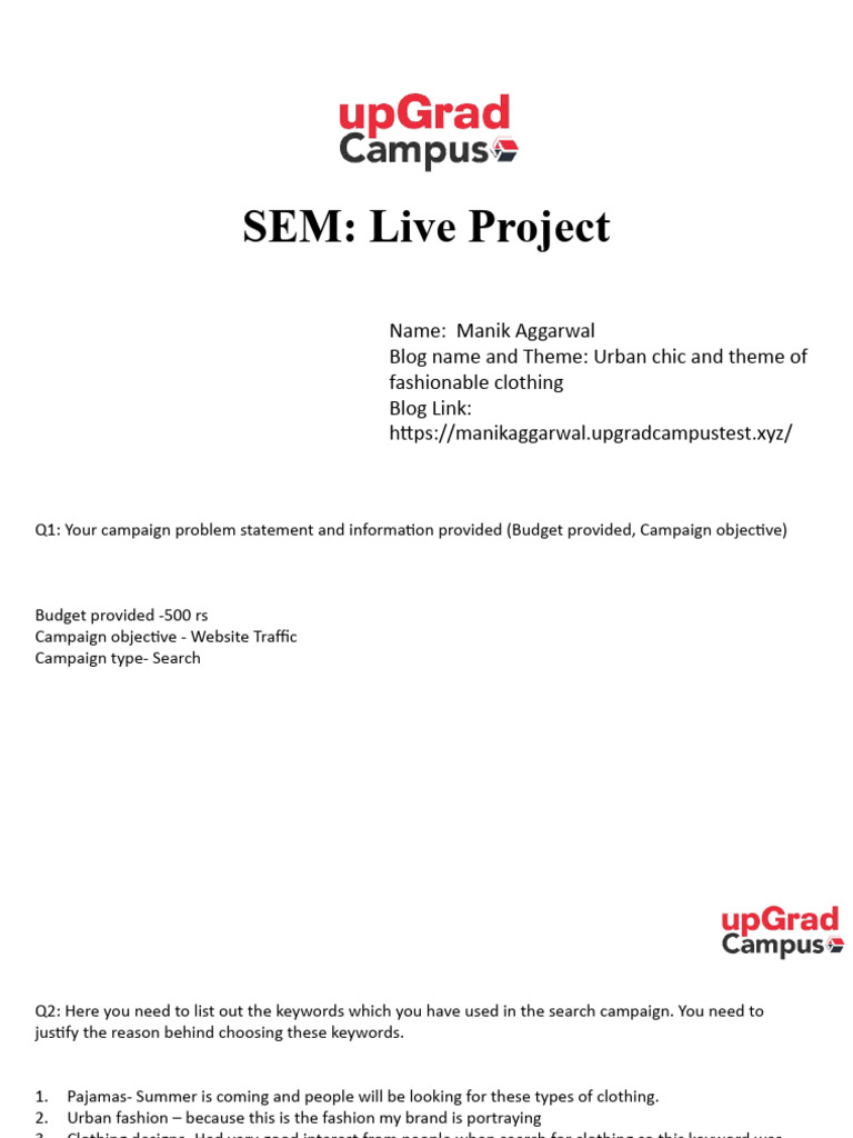 SEM Campaign for Urban Fashion Blog | PDF | Search Engine Optimization ...