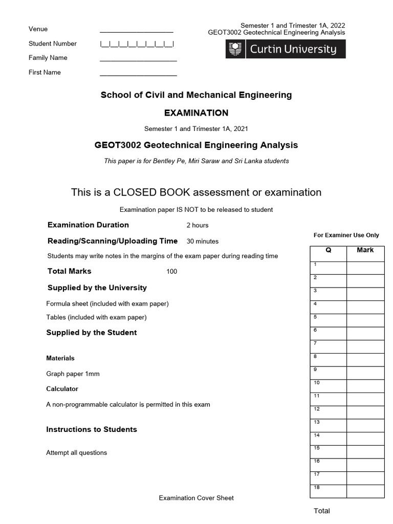 GEOT3002 IRIS Final Exam | PDF | Geotechnical Engineering | Soil Mechanics