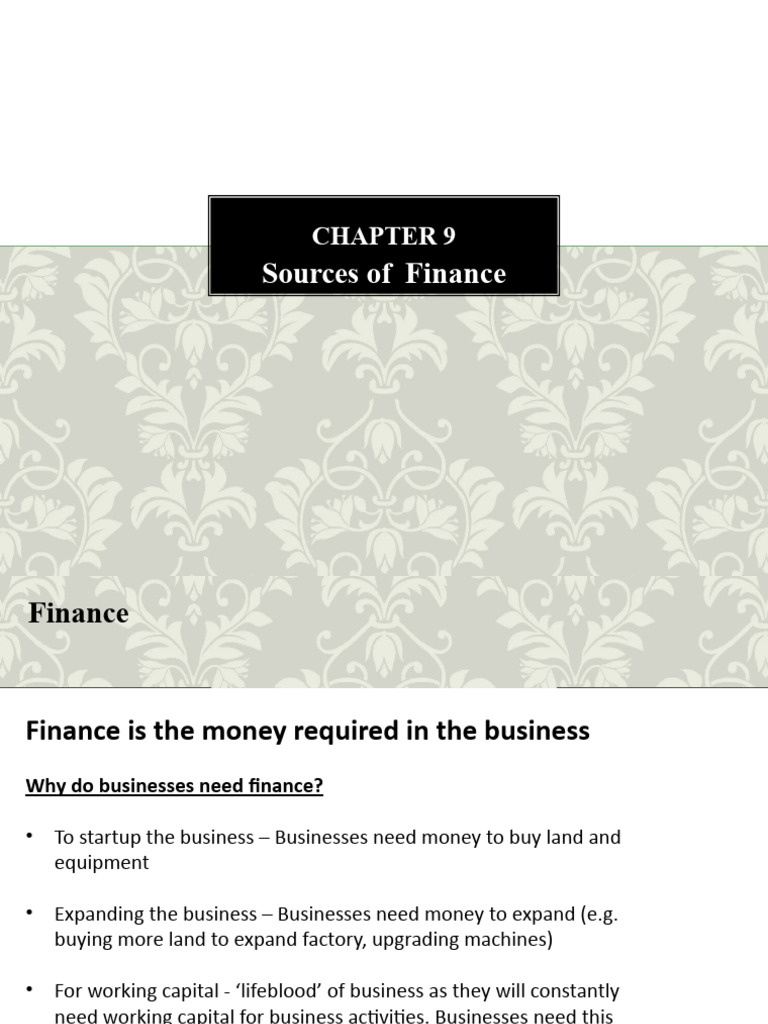 Sources of Finance Presentation Notes | PDF | Debt | Interest