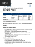 MMO Sample Paper For Class 1