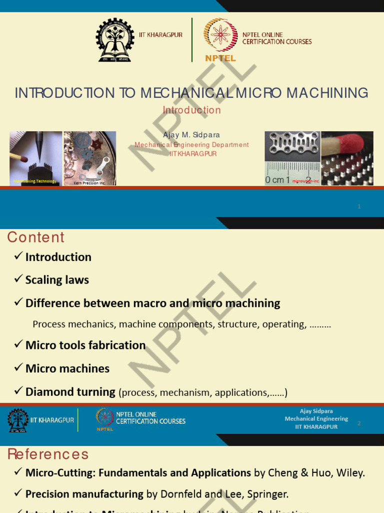 Introduction to mechanical micro machining nptel PDF Machining
