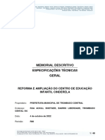 Memorial Descritivo Especif. Tecnicas Geral Reform Ampl C.E.I. Cinderela